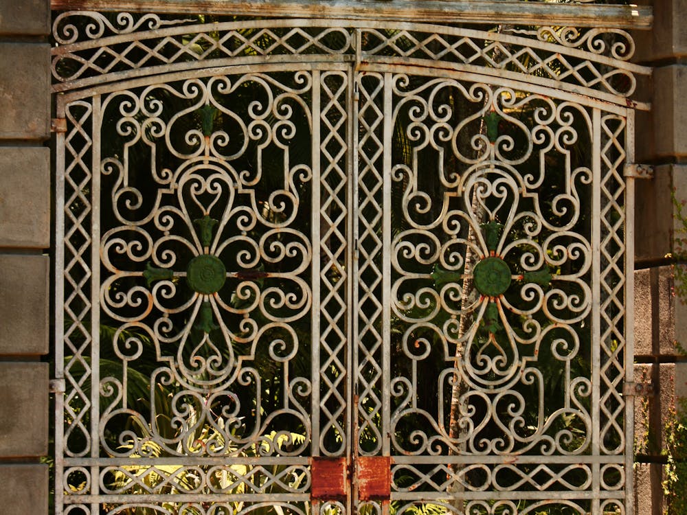 Ornamental iron gate with floral design